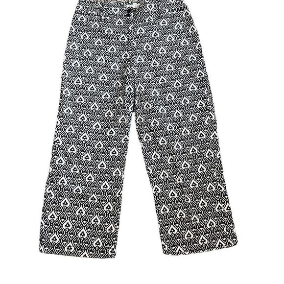 Worthington Pants - Worthington Black White Abstract Geometric Print Wide Leg Cropped Pants 8 Preppy